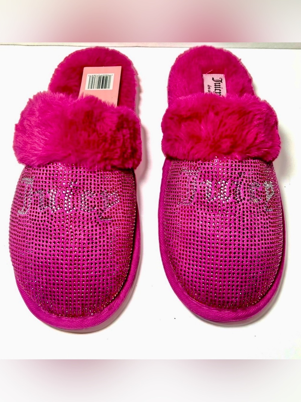 Juicy Couture Hot Pink Sequin Fur Slide Slippers
